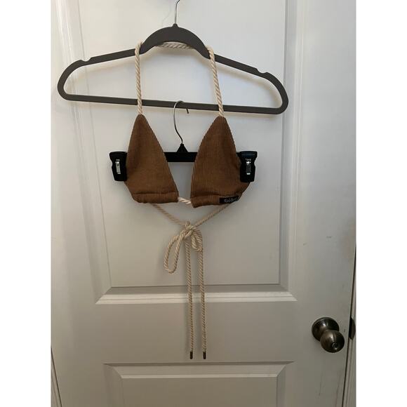 Ricki Brazil Bamboo Rope Tie Bikini Top Brown S Sexy Club Wear Resort Knit Party - Picture 6 of 10